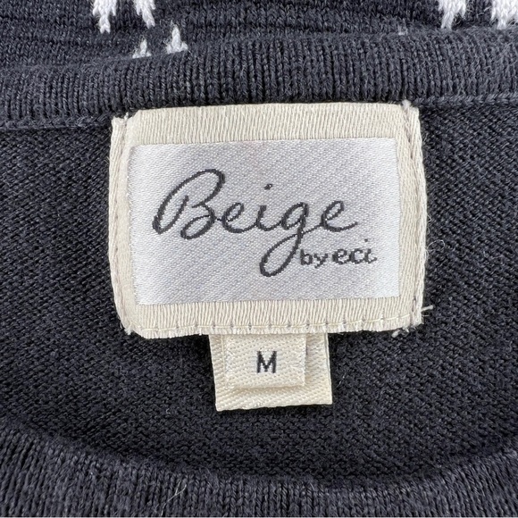 MEDIUM ECI BRAND SWEATER DRESS BLACK WHITE KNIT PULLOVER STRETCH 3/4 SLEEVE - Picture 8 of 8